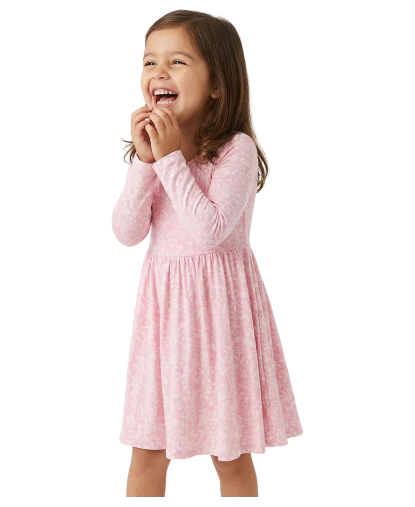 Платье Motette Petite Fleur Bamboo Twirl Dress для девочек, цвет: Розовый / Белый — фото 3