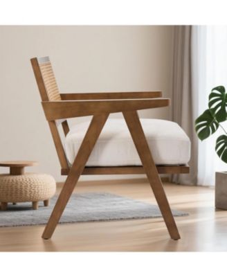 Mid-Century Farmhouse Accent Chair with Rattan Back