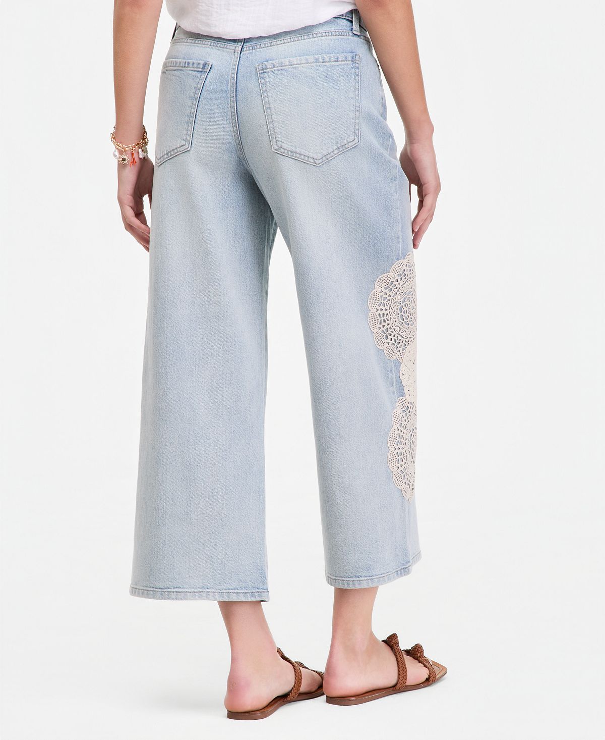 On 34th Women's Crochet Medallion High-Rise Wide-Leg Cropped Jeans, Macy's Exclusive view 4 — MAYCSS fashion products