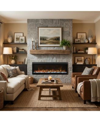 Linear Recessed-in Electric Fireplace with Remote Control, Adjustable Heat and Timer