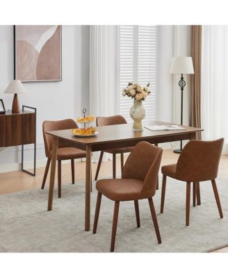 Leather Dining Chairs Set of 4, Upholstered Wingback Chairs with Wood Legs