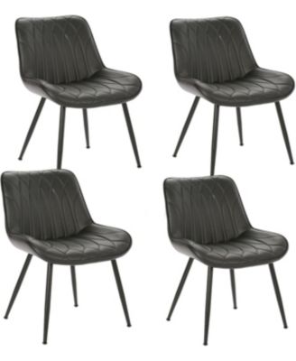Mid Century Modern Dining Chairs Set of 4,Faux Leather Upholstered Kitchen and Dining Room Chairs with Backrest and Metal Legs,for Living Room