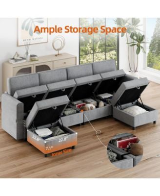 139.4" Chenille Reversible Sectional Sofa, 9-Seater Modular Sectional Sofa, Comfy Sectional Sleeper Sofa Couch with Chaise