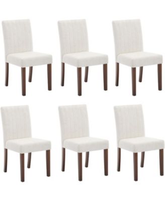 Parsons Button Tufted Dining Chairs Set of 6, Upholstered Fabric Chairs with Wood Legs, Vertical Stripe