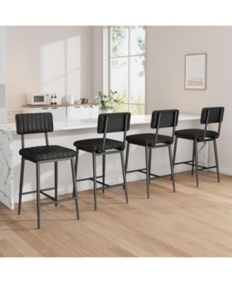 Bar Stools Set of 4, Counter Height Chairs with Back & Footrest, Thick Cushion & Metal Legs