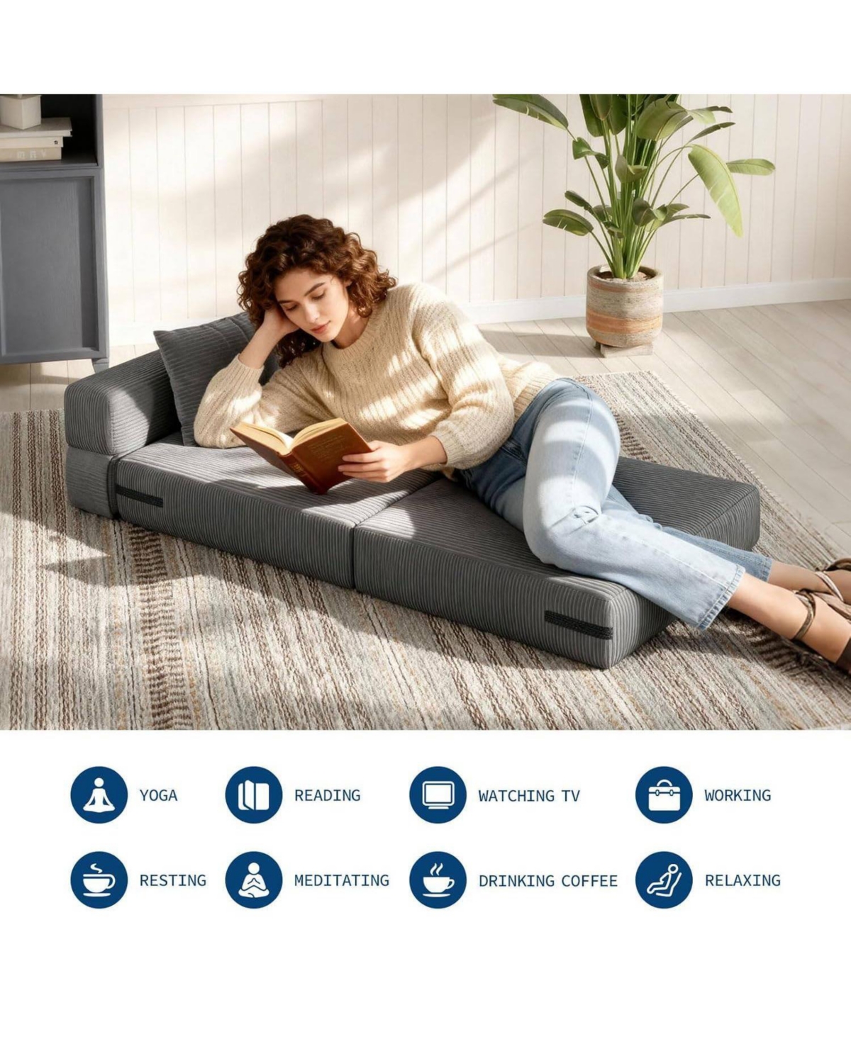 gaomon 4-in-1 Folding Sofa Bed Chair Bed, Convertible Sleeper with Pillow, Single