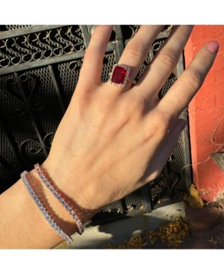 Suzy Levian Sterling Emerald-Cut Cubic Zirconia Baguette Halo Ring