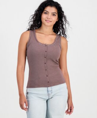 Juniors' Ribbed Button Front Tank Top