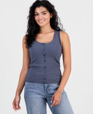 Juniors' Ribbed Button Front Tank Top