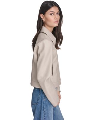 Women's Faux Leather Laydown Collar Jacket