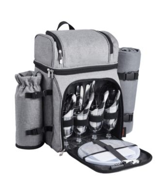 4-Person Picnic Backpack with Insulated Cooler, Blanket and Tableware Set