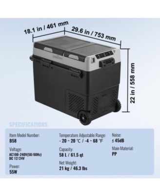 58 L Dual Zone 12 Volt Car Refrigerator with -4°F to 68°F Range