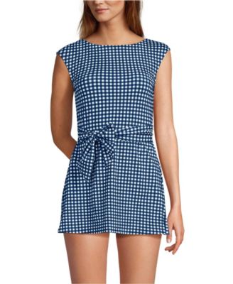 Women's Cap Sleeve Tie Belt Mini Swim Dress