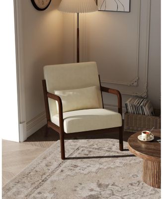 Mid-Century Chenille Accent Chair,Cozy Reading Chair,Modern Lounge Armchair with Lumbar Pillow,Solid Wood Frame,for Living Room,Bedroom,Office