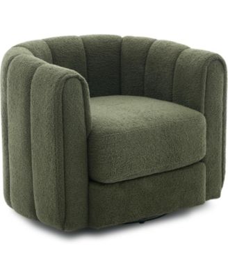 360 Swivel Barrel Chair,Mid-Century Modern Accent Chair with Cloud-Like Comfort,Plush Teddy Fleece Upholstered Round Armchair Striped Backrest