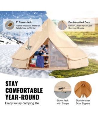 13 Ft Canvas Bell Tent with Stove Jack for 4-Season Camping, Fits 6 People