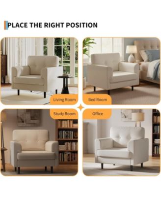 Single Sofa Armchair,38" Linen Upholstered Armrest Accent Chair with High-Density Foam and Fixed Armrests,Comfy Reading Chair for Living Room