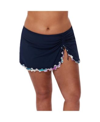 Plus Size Canva Tricolore Side Slit Skirt Swim Bottom