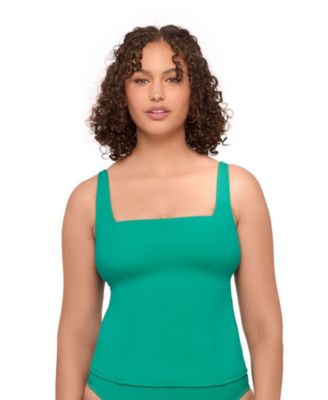 Women's Supportive Square Neck Lace Back Tankini Swimsuit Top