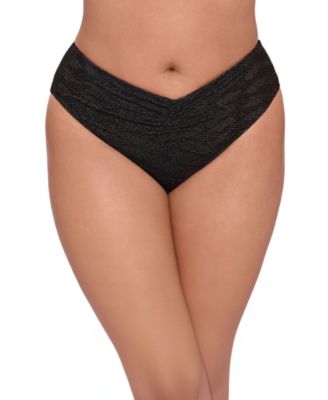 Women's Smoothing and Sculpting Basket Weave Cinch Front High Cut Bikini Swimsuit Bottoms