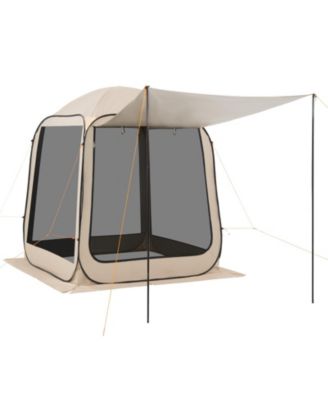 6 x 6 Ft Pop-Up Screen House Tent with Awning for 4-6 People