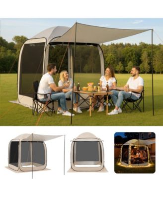 6 x 6 Ft Pop-Up Screen House Tent with Awning for 4-6 People
