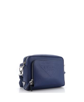 Small Triangle Logo Messenger Bag Embossed Saffiano Leather