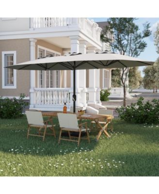 15 ft Rectangular Patio Umbrella with Base, Crank Handle, UV Protection, Large Outdoor Market Umbrella for Deck & Pool