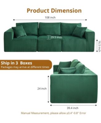 108" Sectional Couch Cloud Modular Modern Linear Sofa with Chaise Lounge, Corduroy Fabric, No Assembly Required
