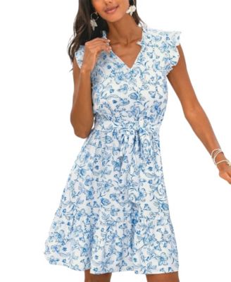 Women's Porcelain Meadow Floral Mini Beach Dress