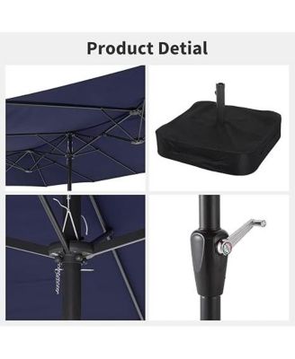 15 ft Double Sided Rectangular Patio Umbrella with Crank, Outdoor Sun Shade