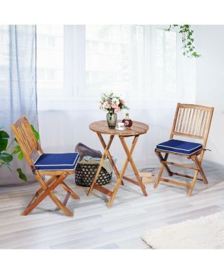 3-Piece Folding Patio Bistro Set with Cushions and Round Table