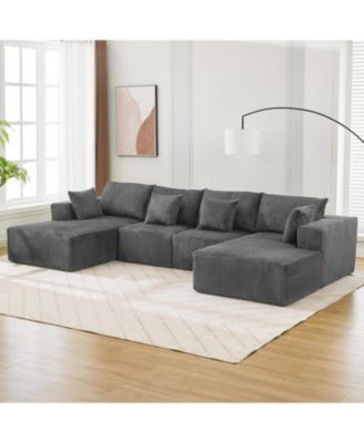 137" Cloud Boneless Sectional Sofa, U-Shaped Modular Couch with Chaise, Corduroy, No Assembly