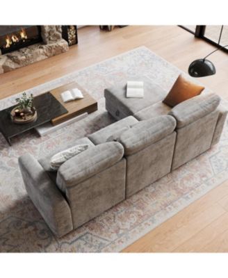 108" Sectional Sofa, L-Shaped Cloud Couch with Storage and Ottoman, 4-Seat Chenille Sofa