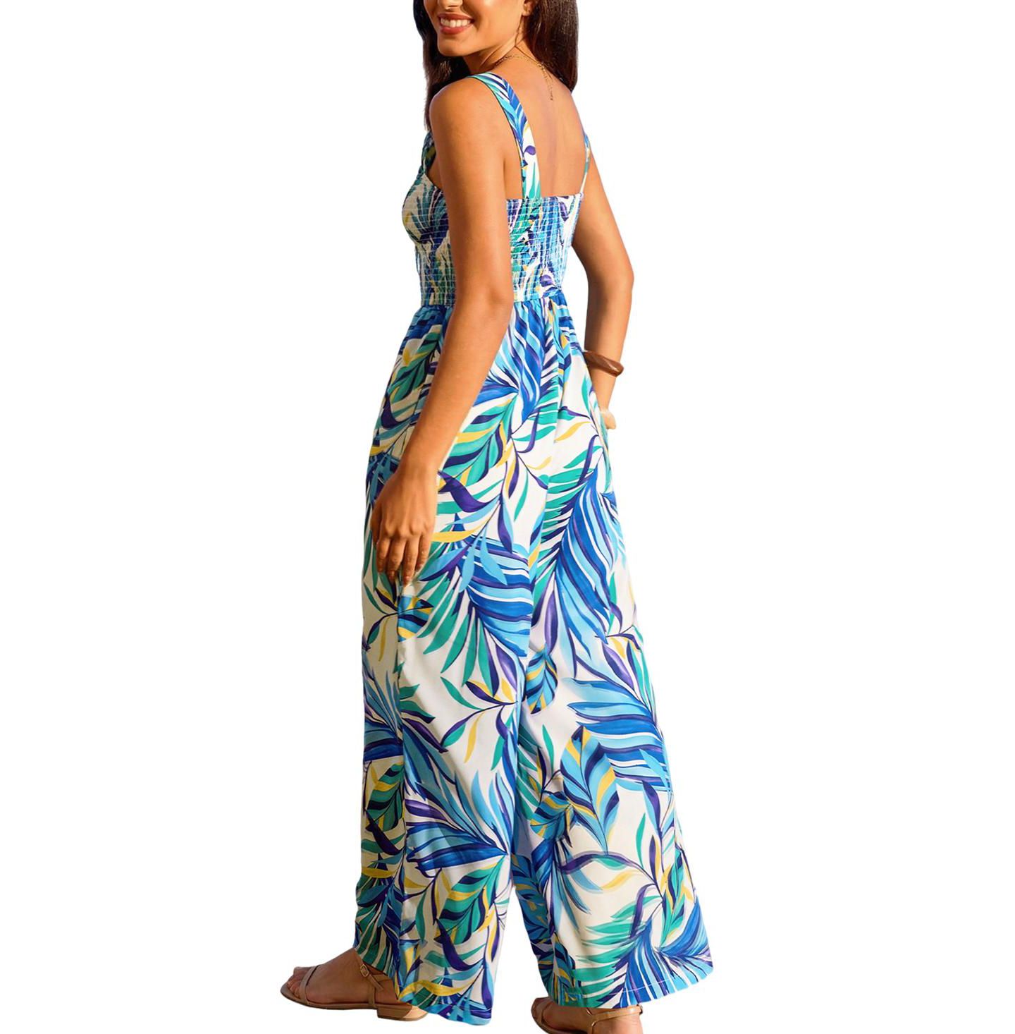 Женский комбинезон Cupshe Rising Tide Tropical Jumpsuit, цвет: Синий — фото 3