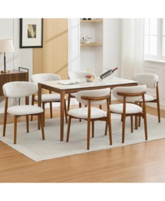 Wooden Dining Chairs Set of 2, Mid Century Modern Fabric Upholstered Dining Room Chair, Farmhouse Kitchen Side Chairs with Wood Legs