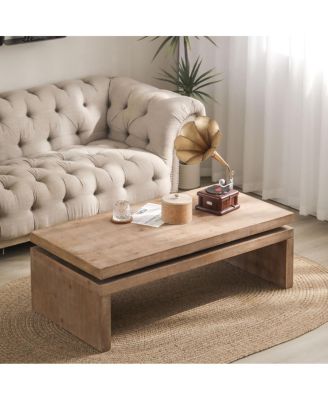 Wood Coffee Table for Living Room Floating Top Rectangular 47.6