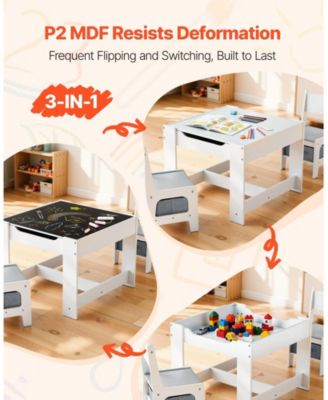 Kids Table and 2 Chairs Set with Reversible Top and Storage for Art and Learning