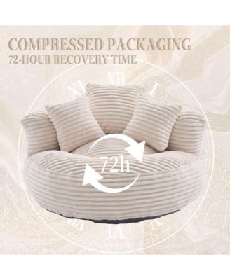 Bean Bag Chair, Oversized Fireside Chair, Corduroy Lazy Sofa Chair with Memory Foam Filler, 3 Pillows and Armrest for Living Room