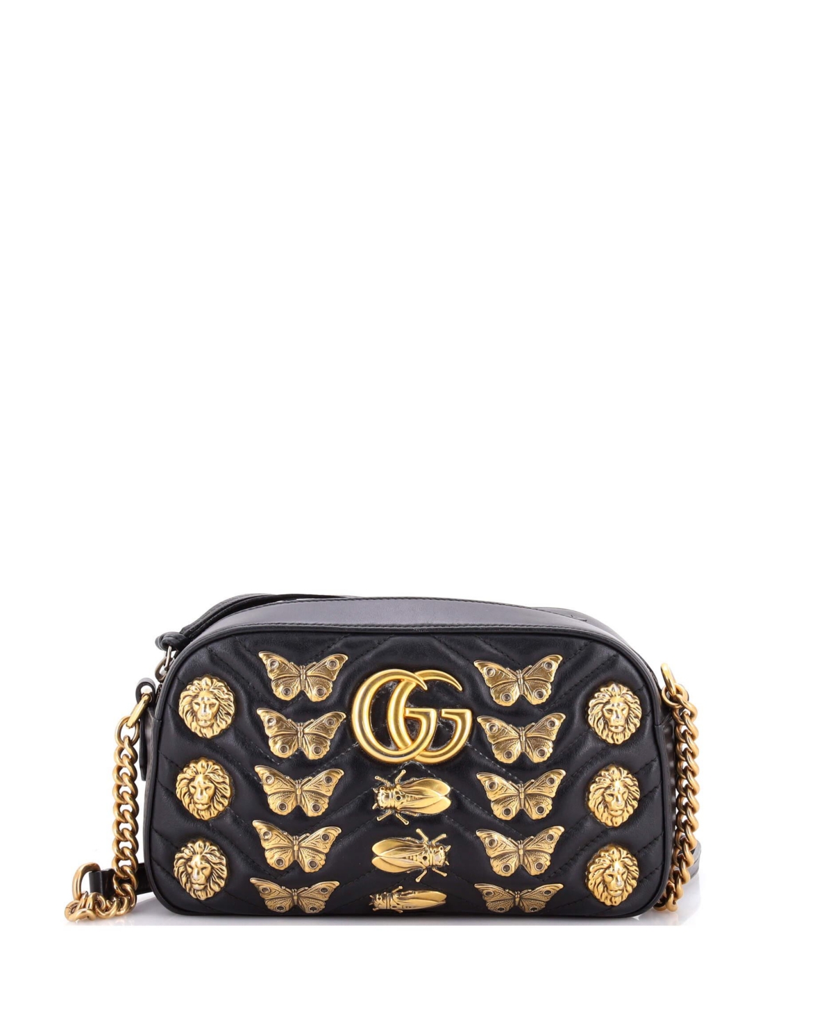 Pre-Owned Gucci Small Gg Marmont Shoulder Bag Embellished Matelasse Leather