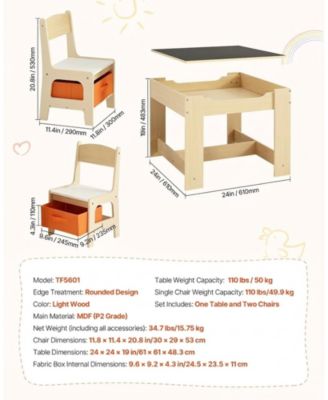 Kids Table and 2 Chairs Set with Reversible Top and Storage for Art and Learning