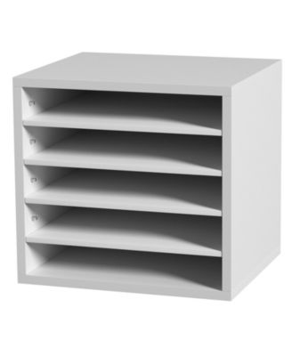 5 Compartment Wood Literature Organizer with Adjustable Shelves