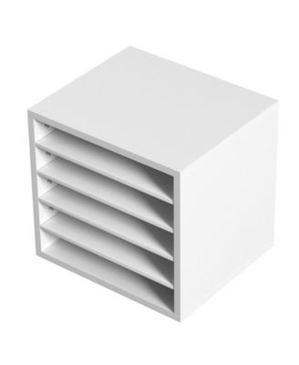 5 Compartment Wood Literature Organizer with Adjustable Shelves