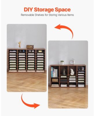 36 Compartment Wood Literature Organizer with Removable Shelves
