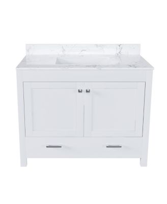 43" Bathroom Vanity with Artificial Marble Carrara Top, Multi-Functional Storage, Soft Close Drawer for Bathroom Remodel