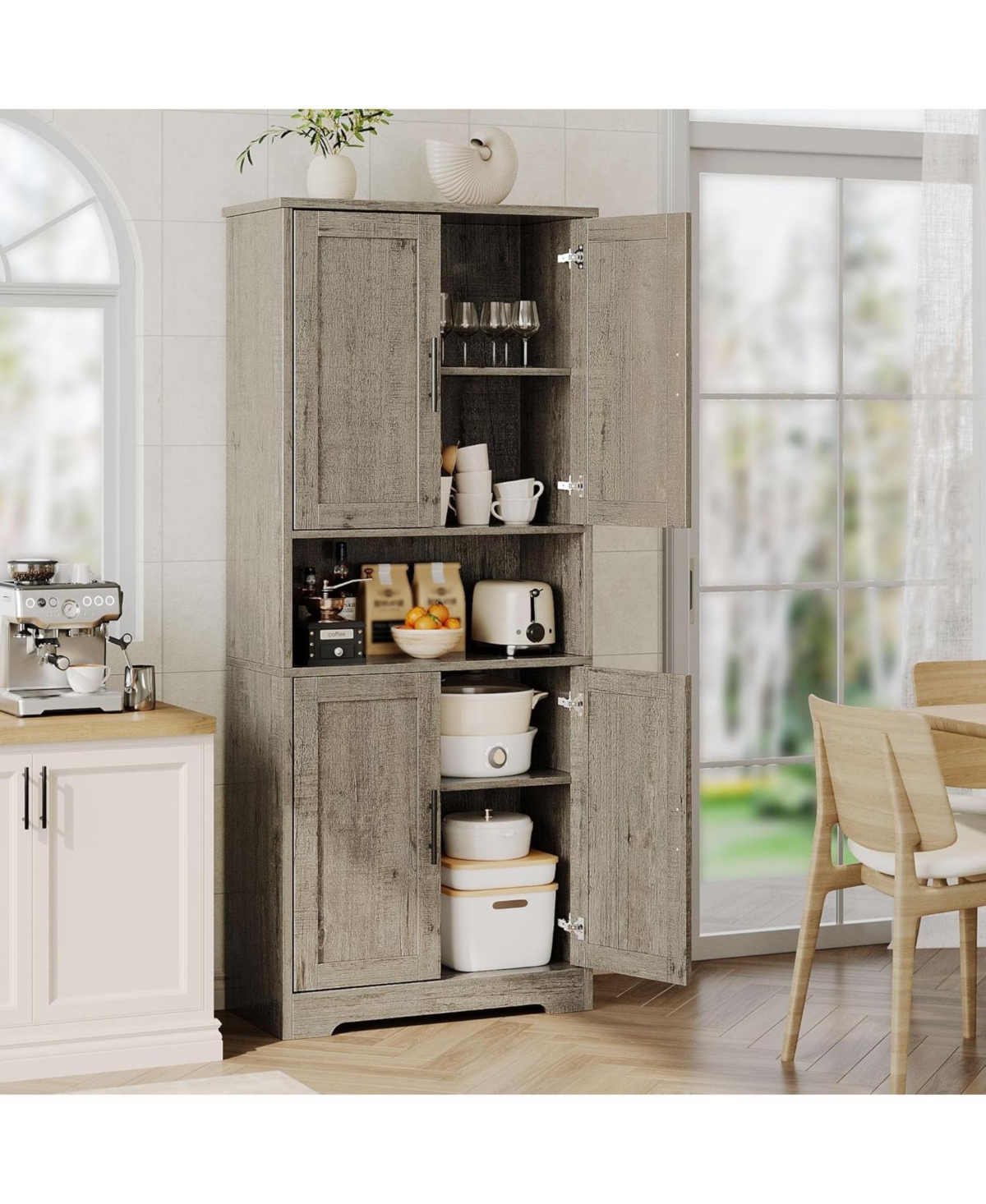 gaomon Tall Kitchen Pantry Cabinet, Storage Cabinet with Doors and Adjustable Shelves, Freestanding Cupboard for Living Room, Dining Room