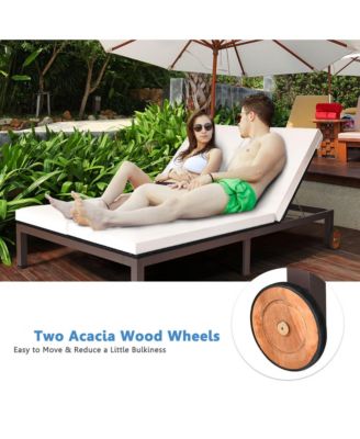 Adjustable Patio Rattan 2 Person Recliner Lounge Chair w/ Cushion Wheel