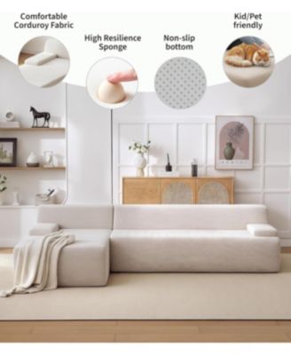 Modular L-Shaped Sectional Sofa with Chaise, Cloud Couch, Corduroy Fabric