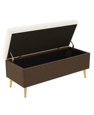 Modern Storage Ottoman Bench - Tufted Cushion, Gold Legs, Hidden Compartment for Living Room and Bedroom
