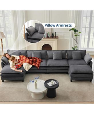 146.5" Modular Sectional Sofa, U-Shaped Couch with 2 Ottomans, Corduroy Cloud Sofa